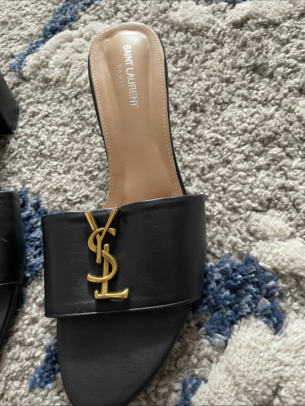 Saint Laurent Black Leather Slide Mules with Gold YSL Emblem - Picture 4 of 5